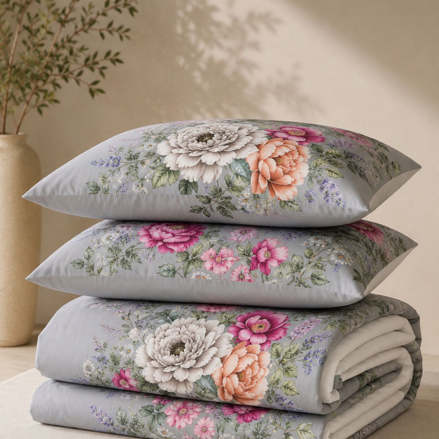 Flores Quilt &amp; Reversible Duvet Cover Set
