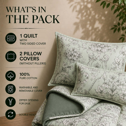 Pavos Quilt &amp; Reversible Duvet Cover Set