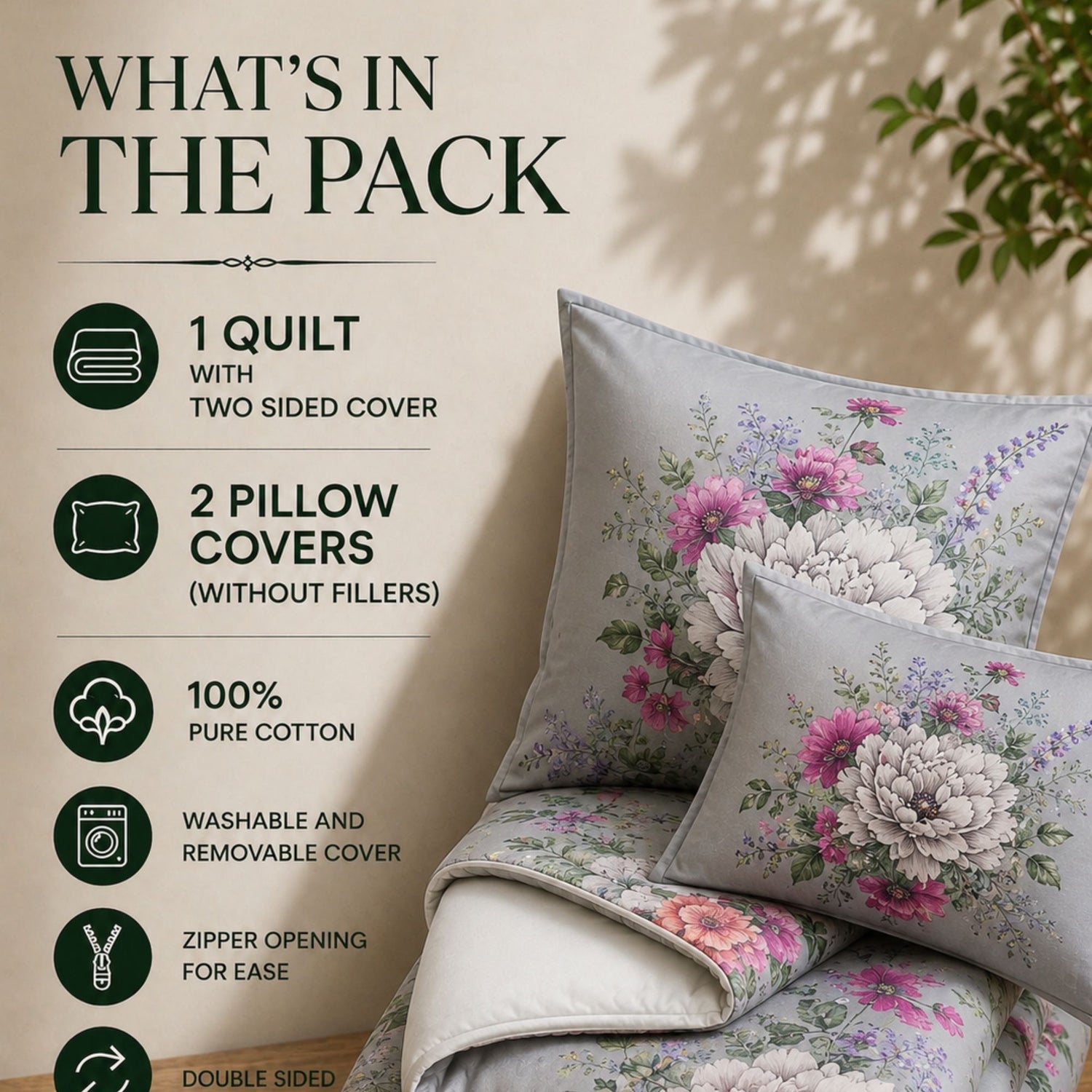 Flores Quilt &amp; Reversible Duvet Cover Set